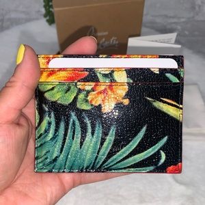 NWT Christian louboutin Card Case Spike Studs Gun Metallic Floral KIOS Hawaii